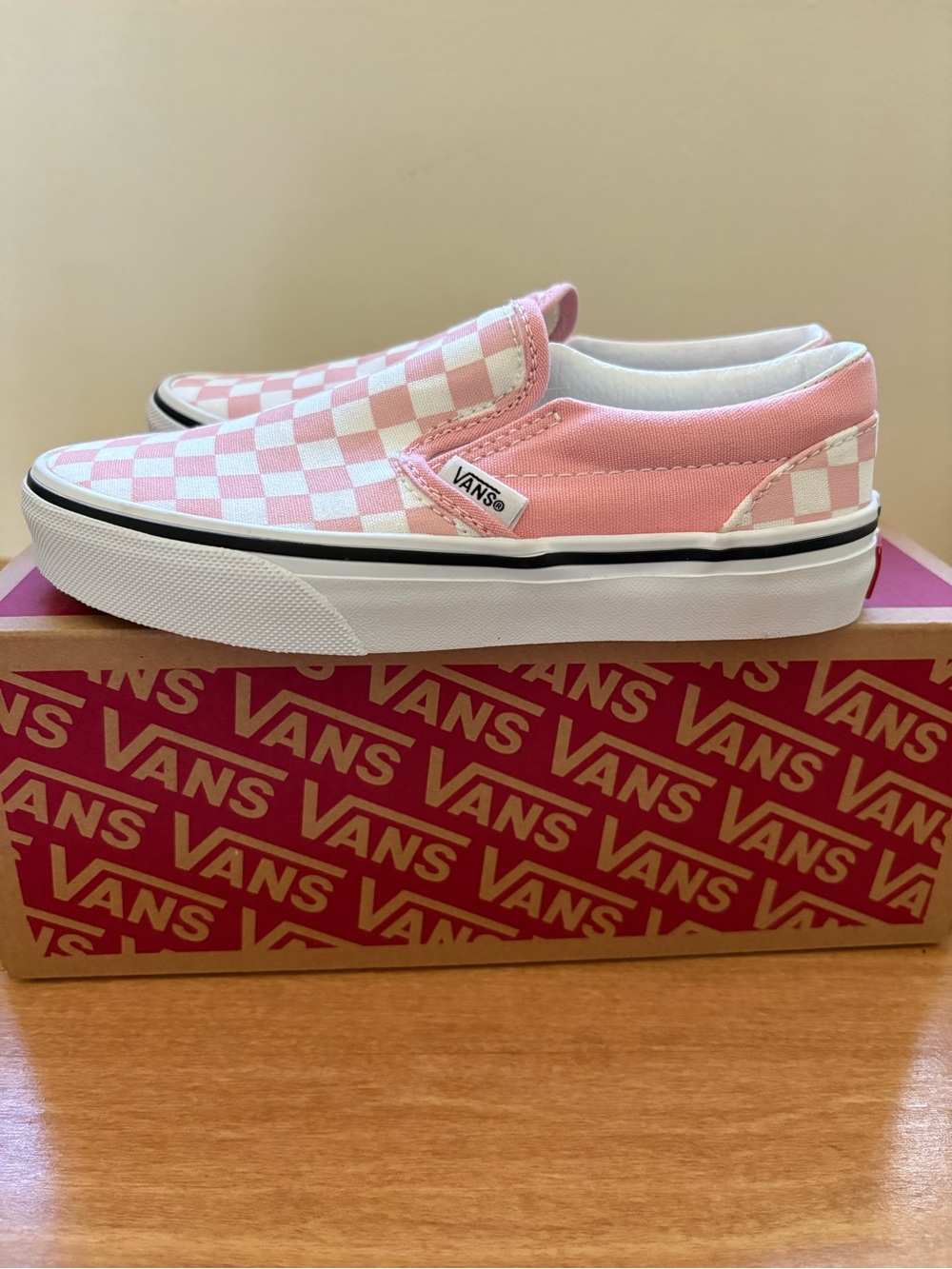 NWT Vans kids Pink and White Checkerboard Slip-On Sneakers